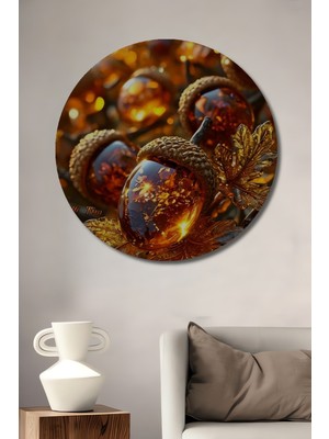 Teona Ahşap Kozalaklı Pırıl Pırıl Sonbahar Sanatı Ahşap Dekoratif Tablo Yuvarlak Duvar Tablosu