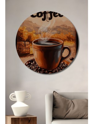 Teona Ahşap Kolombiya Kahvesi Sulu Boya Görünümlü Sanat Tablo Yuvarlak Duvar Tablosu