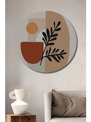 Teona Ahşap Soyut Botanik Sanat Ahşap Dekoratif Tablo Yuvarlak Duvar Tablosu