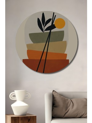 Teona Ahşap Minimalist Geometrik Soyut Sanat Yağlı Boya Görünümlü Dekoratif Ahşap Tablo Yuvarlak Duvar Tablosu