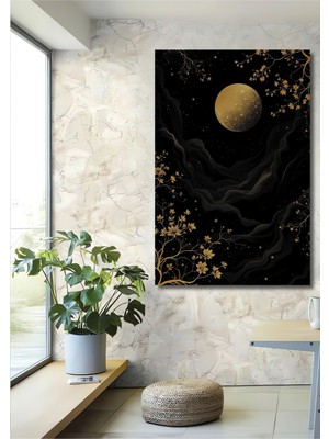 Teona Ahşap Altın Ay ve Siyah Bulut Sanat Ahşap Dekoratif Ev,antre,salon,ofis,mutfak,yatak Odası Tablo