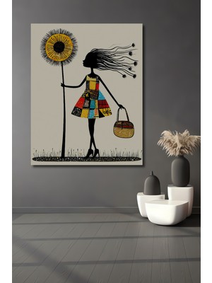 Teona Ahşap Desenli Elbiseli Kız ve Papatya Sanat Ahşap Dekoratif Ev,antre,salon,ofis,mutfak,yatak Odası Tablo