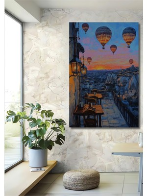 Teona Ahşap Balon Manzarası Yağlı Boya Görünümlü Ahşap Dekoratif Ev,antre,salon,ofis,mutfak,yatak Odası Tablo