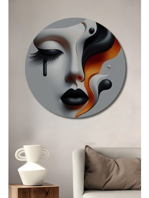 Teona Ahşap Gızemlı Kadın Soyut Sanat Yağlı Boya Görünümlü Ahşap Dekoratif Tablo  Yuvarlak Duvar Tablosu