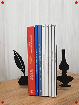 MarkEntegra Divit ve Gaz Lambası Desenli Metal Kitap Tutucu (2'li)