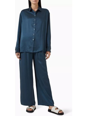 Asceno Maya Oversized Ipek Charmeuse Gömlek Aegean Blue