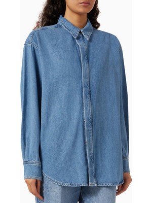 Good American Oversized Denim Shirt, Rahat-Şık Kadın Jean Gömlek