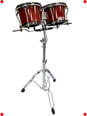 MarkEntegra Kırmızı Bongo Davul Seti - Doğal Deri, Standlı, Hasır Temalı, 2024 Koleksiyonu