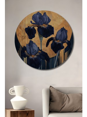 Teona Ahşap Büyülü Irisler Yağlı Boya Görünümlü Dekoratif Ahşap Tablo Yuvarlak Duvar Tablosu