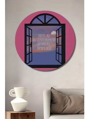 Teona Ahşap Pencereden Doğan Umut Sulu Boya Görünümlü Dekoratif Ahşap Tablo Yuvarlak Duvar Tablosu