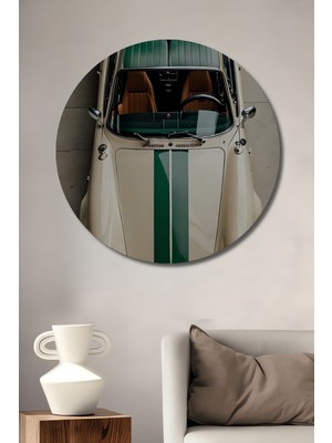 Teona Ahşap Eski Klasik Araba Yağlı Boya Görünümlü Dekoratif Ahşap Tablo Yuvarlak Duvar Tablosu