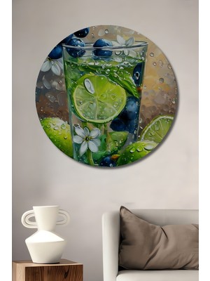 Teona Ahşap Canlandırıcı Yaz Esintisi Sulu Boya Görünümlü Dekoratif Ahşap Tablo Yuvarlak Duvar Tablosu