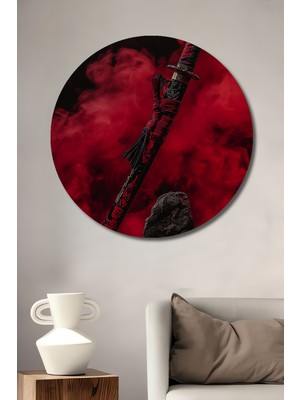 Teona Ahşap Ejderha Desenli Kılıç Görünümlü Dekoratif Ahşap Tablo Yuvarlak Duvar Tablosu