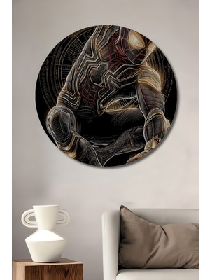 Teona Ahşap Örümcek Adam Yağlı Boya Görünümlü Modern Sanat Dekoratif Ahşap Tablo Yuvarlak Duvar Tablosu