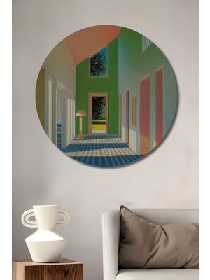 Teona Ahşap Modern Sanat Soyut Koridor Sulu Boya Görünümlü Ahşap Dekoratif Tablo Yuvarlak Duvar Tablosu