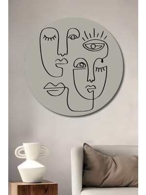Teona Ahşap Modern Soyut Yüz Illüstrasyonu Sulu Boya Görünümlü Ahşap Dekoratif Tablo  Yuvarlak Duvar Tablosu