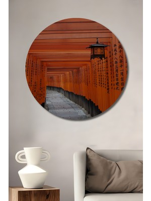Teona Ahşap Kyoto Fushimi Inari Tapınağı Portakalı Ahşap Dekoratif Tablo Yuvarlak Duvar Tablosu
