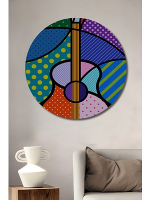 Teona Ahşap Pop Art Gitar Sanat Tablosu Yuvarlak Duvar Tablosu