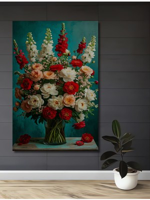 Teona Ahşap Görkemli Çiçek Buketi Yağlı Boya Görünümlü Ahşap Ev,antre,salon,ofis,mutfak Tablo Dekoratif