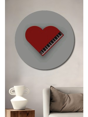 Teona Ahşap Kalpten Çıkan Müzik Dijital Baskı Ahşap Dekoratif Tablo Yuvarlak Duvar Tablosu