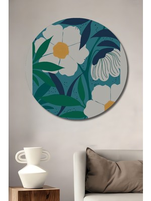 Teona Ahşap Madrid Çiçek Pazarı Suluboya Görünümlü Dekoratif Ahşap Tablo Yuvarlak Duvar Tablosu