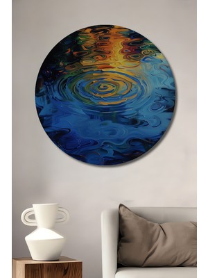 Teona Ahşap Soyut Sularında Dansı Yağlı Boya Görünümlü Ahşap Dekoratif Tablo Yuvarlak Duvar Tablosu