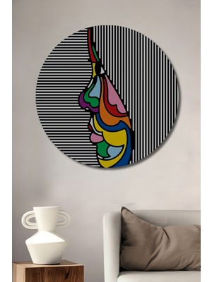 Teona Ahşap Soyut Profil Renk Cümbüşü Ahşap Dekoratif Tablo Yuvarlak Duvar Tablosu