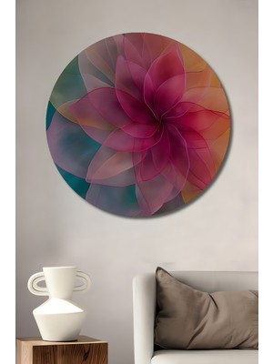 Teona Ahşap Büyülü Çiçek Dokunuşu Yağlı Boya Görünümlü Ahşap Dekoratif Tablo Yuvarlak Duvar Tablosu