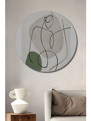 Teona Ahşap Tek Çizgi Insan Figürü Suluboya Görünümlü Ahşap Dekoratif Tablo Yuvarlak Duvar Tablosu