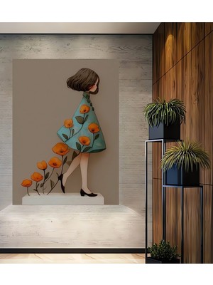 Teona Ahşap Bahar Kızı Suluboya Görünümlü Ahşap Dekoratif Ev,antre,salon,ofis,mutfak,yatak Odası Tablo