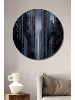 Teona Ahşap Chrysler Building Manhattan Yağlı Boya Görünümlü Soyut Sanat Ahşap Dekoratif Tablo Yuvarlak Duvar Tablosu