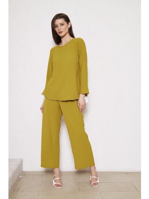 Comstar Kadın Tunik Bol Paça Pantolon Zeytin Ikili Takım