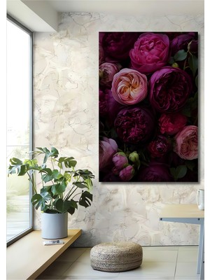 Teona Ahşap Bordo ve Pembe Gül Buketi Yağlı Boya Görünümlü Ahşap Dekoratif Ev,antre,salon,ofis,mutfak Tablo