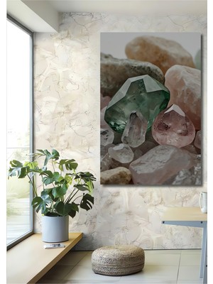 Teona Ahşap Doğal Taş Kristal Görünümlü Yağlı Boya Baskı Ahşap Dekoratif Ev,antre,salon,ofis,mutfak Tablo