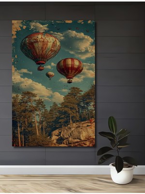 Teona Ahşap Gökyüzü Macera Balonları Yağlı Boya Görünümlü Ahşap Dekoratif Ev,antre,salon,ofis,mutfak Tablo