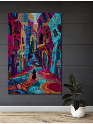 Teona Ahşap Rengarenk Bohem Sokaklar Sulu Boya Görünümlü Ahşap Dekoratif Ev,antre,salon,ofis,mutfak Tablo