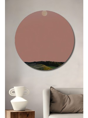 Teona Ahşap Dolunay Manzaralı Eşsiz Doğal Güzellik Ahşap Tablo Yuvarlak Duvar Tablosu