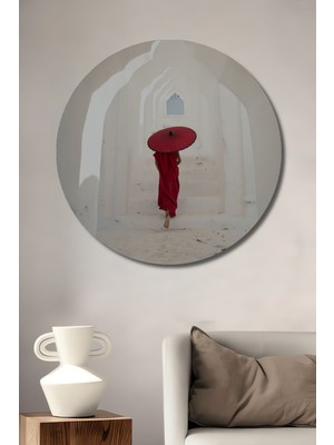 Teona Ahşap Gızemlı Keşişin Yolculuğu Yağlı Boya Görünümlü Ahşap Dekoratif Tablo Yuvarlak Duvar Tablosu