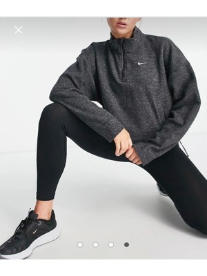Nike Therma-Fit Cozy Cropped Training 1/2-Zip Çeyrek Fermuarlı Bol Kalıp Gri Kadın Sweatshirt DQ6263-032