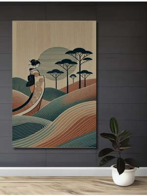 Teona Ahşap Japon Güzeli Sulu Boya Görünümlü Ahşap Dekoratif Ev,antre,salon,ofis,mutfak,yatak Odası Tablo