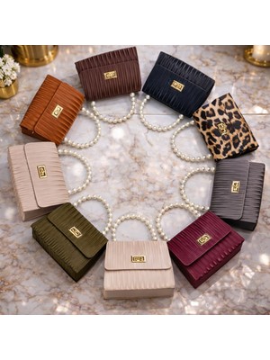 Adım Moda Inci Saplı Mini Kadın El ve Omuz Çantası – Gold Kilitli Lüks Tasarım