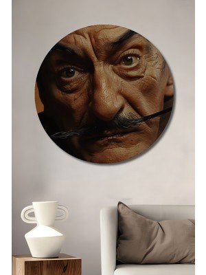 Teona Ahşap Salvador Dali Yağlı Boya Görünümlü Portre Ahşap Dekoratif Tablo Yuvarlak Duvar Tablosu