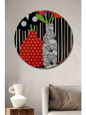 Teona Ahşap Canlı Çiçek Vazoları Modern Sanat Ahşap Dekoratif Tablo Yuvarlak Duvar Tablosu