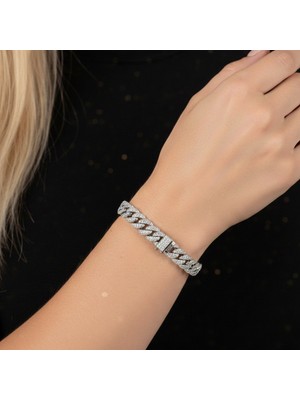 Angelviva 925 Ayar Gümüş Beyaz Zirkon Taşlı Kadın Gurmet Bileklik Doğum Günü, Sevgililer Günü, Yıldönümü Hediyesi 20.5 cm
