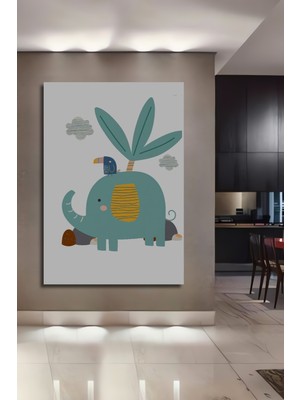 Teona Ahşap Sevimli Fil ve Tukan Kuşu Yağlı Boya Görünümlü Dekoratif Ahşap Ev,antre,salon,ofis,mutfak Tablo