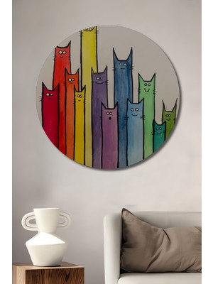 Teona Ahşap Göksel Kedi Kulesi Sulu Boya Görünümlü Dekoratif Ahşap Tablo Yuvarlak Duvar Tablosu