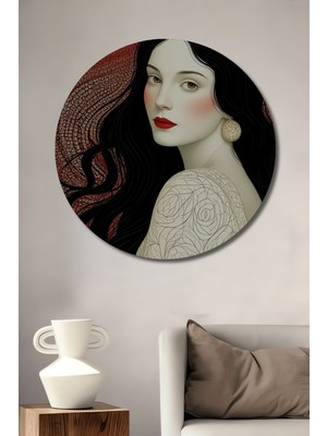 Teona Ahşap Kızıl Güneş ve Güzelliğin Sembolü Yağlı Boya Görünümlü Ahşap Dekoratif Tablo Yuvarlak Duvar Tablosu