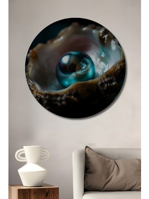 Teona Ahşap Mavi Inci Deniz Kabuğu Ahşap Dekoratif Tablo Yuvarlak Duvar Tablosu