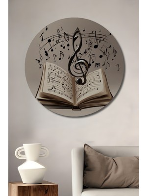 Teona Ahşap Müzik Notalı Yağlı Boya Görünümlü Ahşap Dekoratif Tablo Yuvarlak Duvar Tablosu