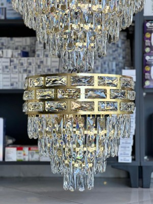 LED Yeni Model 40 cm Kristal Lüx Salon Avize Gold Renk